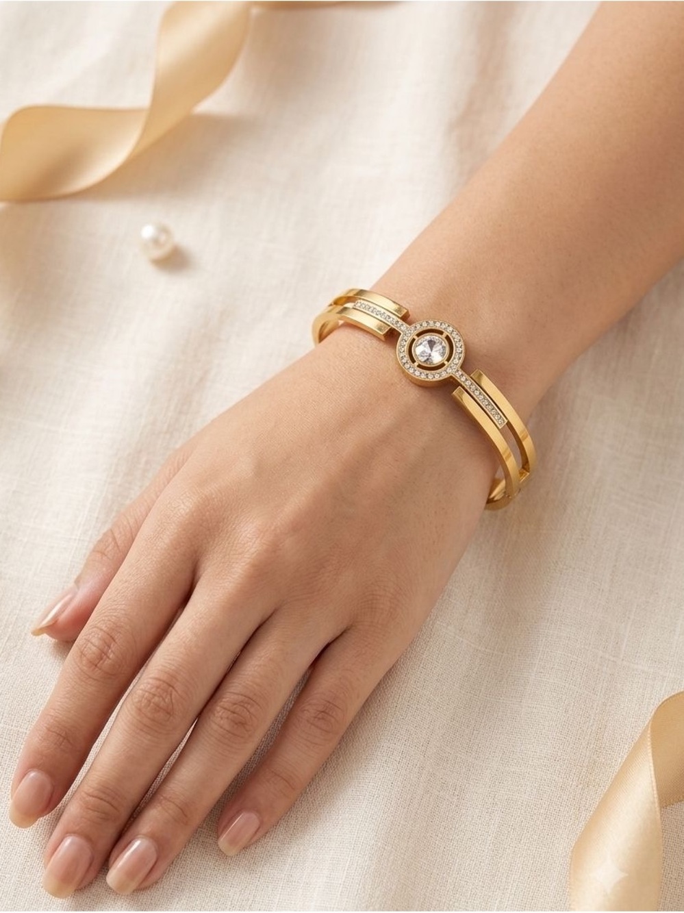 Gold Crystal Accent Double-Band Bracelet